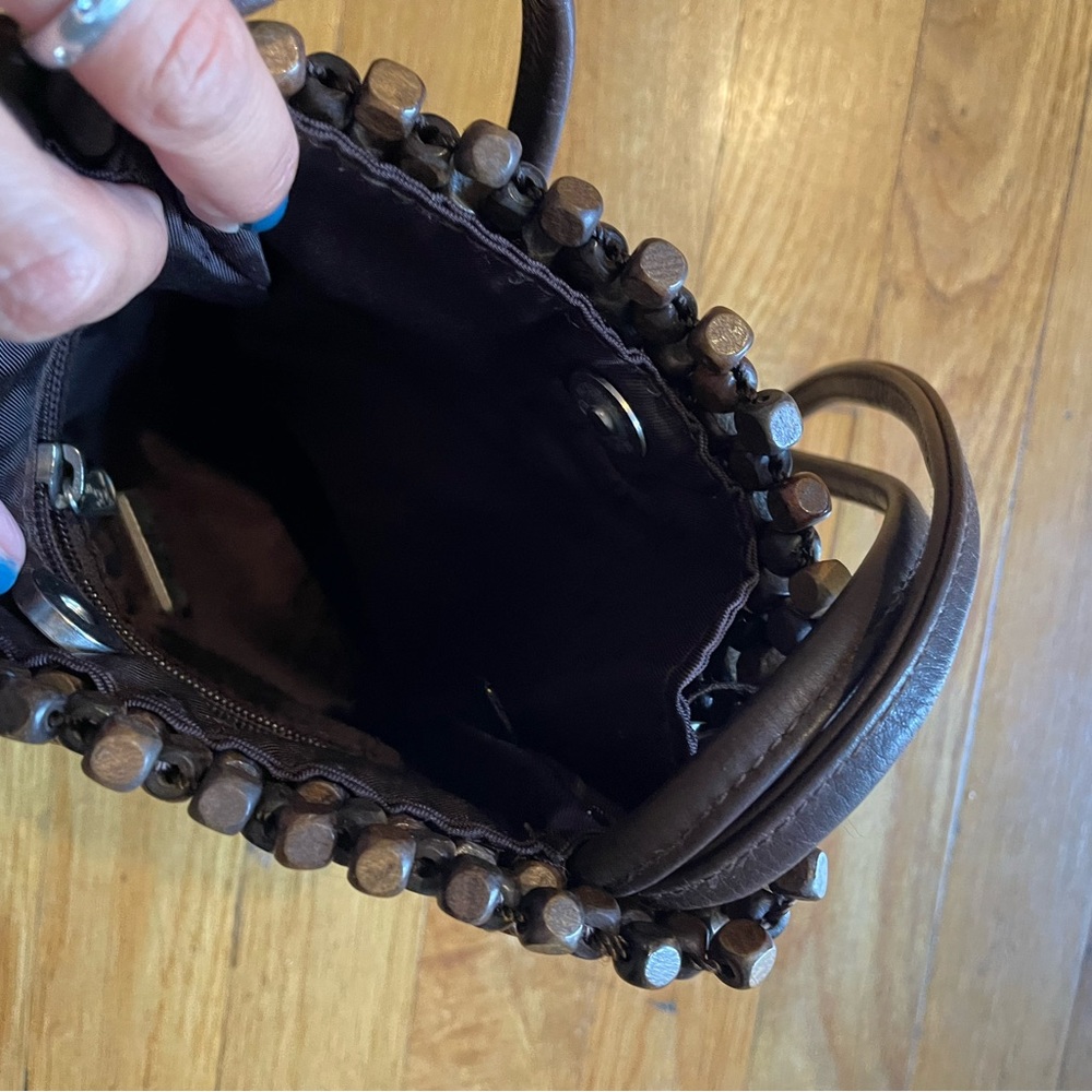 The Sak Brown Wood Bead and Crochet Shoulder Bag GUC - Picture 2 of 9